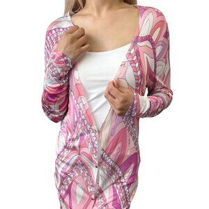 EMILIO PUCCI Vintage Logo Knit Cardigan Top #34 Multicolor Pink Rayon [105772]